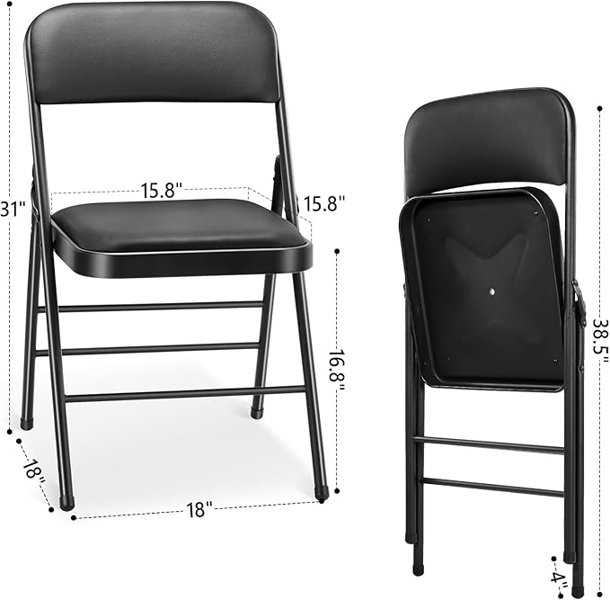 cyclone sound 2 Pack Folding Chairs with PU Padded Cushion and Back, Commercial Grade Metal Chairs with Comfortable PU Leather Cushion for Home and Office, for Indoor and Outdoor Events (2, Black-PU)