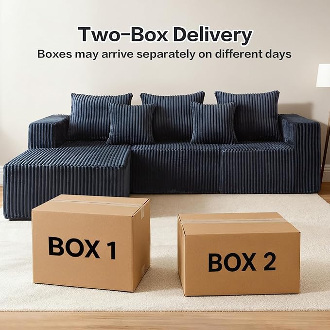Modular Sectional Sofa, 101" Boneless Couch Sectional, Deep Seat L Shaped Sofa, All-Foam Filled Cloud Couch for Living Room (Black, Corduroy)