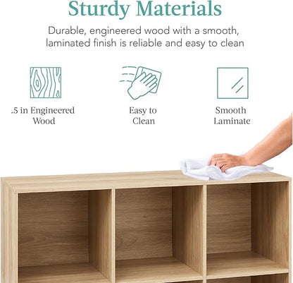 Best Choice Products 6-Cube Storage Organizer, 13.5in Shelf Opening, Bookcase, Display Shelf, Customizable w/ 3 Removable Back Panels – Light Oak