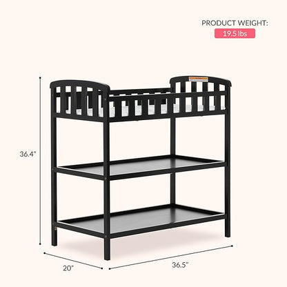 Dream On Me Emily Changing Table In Black, Comes With 1" Changing Pad, Features Two Shelves, Portable Changing Station, Made Of Sustainable New Zealand Pinewood
