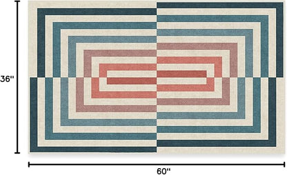RUGGABLE x Jonathan Adler Washable Modern Area Rug – Op Art Teal 3x5, Stain-Resistant, Non-Slip – Small Machine Washable Rugs for Living Room, Bedroom, Hallway, Entryway & Office–with Standard Pad