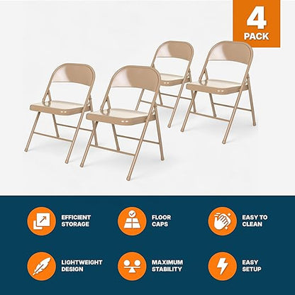 OEF Furnishings OEF900 Series Premium Lightweight All-Steel Folding Chairs (4-Pack, Beige)
