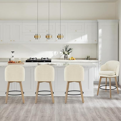 Counter Height Barstools 26 inch Upholstered Swivel Bar Stools with Back and Wood Legs for Kitchen Island,Set of 2,Linen Fabric