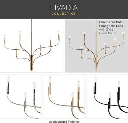 KICHLER Livadia 6-Light Chandelier, Soft Modern-Light in Champagne Bronze, for Foyer, Great Room, or Vaulted Dining or Bedroom (33.25" x 47.25"), 52674CPZ