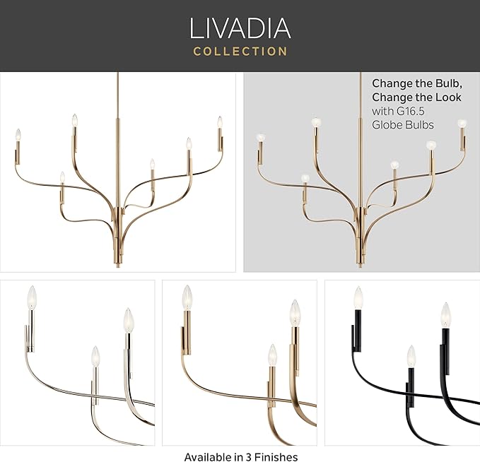 KICHLER Livadia 8-Light Chandelier, Soft Modern-Light in Polished Nickel, for Foyer, Great Room, or Vaulted Dining or Bedroom (47.75" x 47.75"), 52675PN