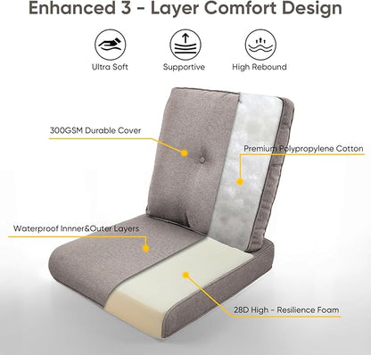 8-Piece Outdoor Patio Cushion Set - Fade & Water Resistant with Removable Olefin Cover, 22x24x4 Inch Memory Foam Cushions for Wicker Sectional Sofa – Grey/Buckle