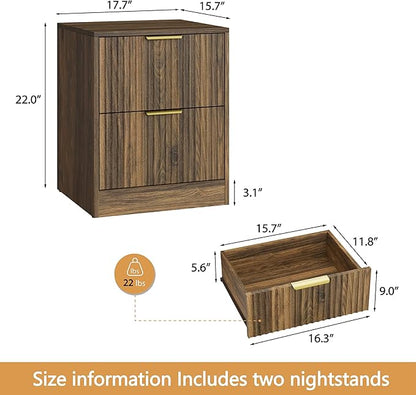 3-Piece Modern Bedroom Furniture Set, Wide 9-Drawer Dresser & 2-Drawer Nightstands Set of 2, Natural Wood Dresser and Nightstand Sets for Bedroom, Hallway, Walnut