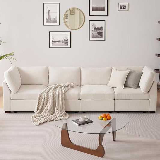TEKAMON 123" Modular Sectional Sofa,Extra Large Comfy Cloud 4-Seat Deep Seat, Reversible Chaise Modular Sectional Couches for Living Room and Apartmenr,Beige