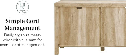 Walker Edison Georgetown Modern Farmhouse Double Barn Door TV Stand for TVs up to 80 Inches, 70 Inch, White Oak, Without Fireplace