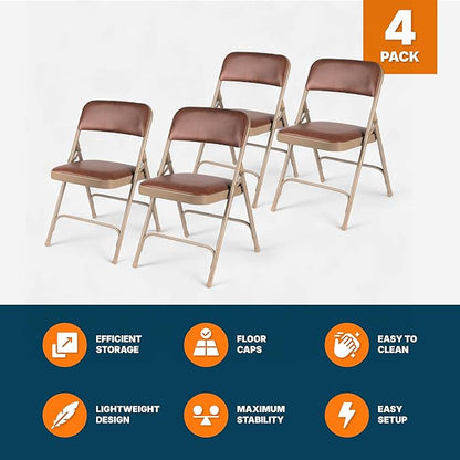 OEF Furnishings OEF1200 Series Premium Heavy Duty Vinyl Padded Folding Chairs, Commercial Grade 500 lb Capacity (4-Pack, Honey Brown)