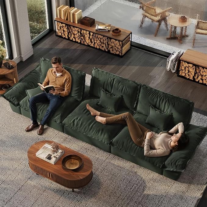 POVISON Oversized Modular Sectional Sailboat Sofa for Living Room with Adjustable Backrest Sectional Couches Large Deep Sofa Set 3 Seats Big with Ottoman Comfy Cloud Couch for House Office