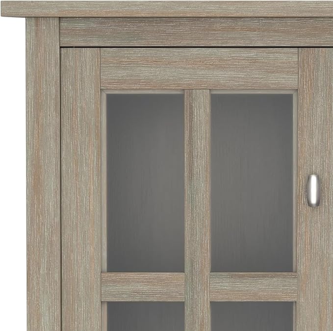SIMPLIHOME Warm Shaker SOLID WOOD 32 inch Wide Transitional Low Storage Cabinet in Distressed Grey for the Living Room, Entryway and Family Room