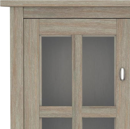 SIMPLIHOME Warm Shaker SOLID WOOD 32 inch Wide Transitional Low Storage Cabinet in Distressed Grey for the Living Room, Entryway and Family Room