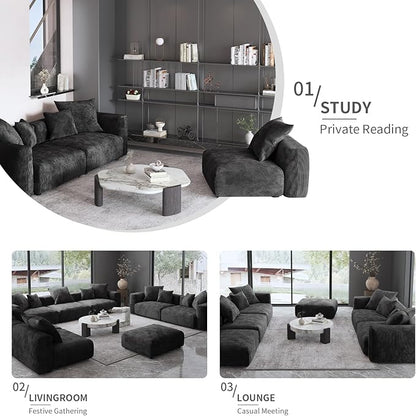 Oversized Modular Sectional Sofa with Ottomans,8 Seater Corduroy V Shaped Reversible Corner Couch,181.73" Convertible Sofa & Couch Free Combination for Living Rooom,Black