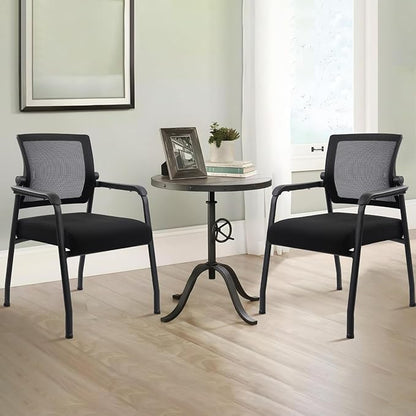 4PK Office Guest Chairs No Wheels | Ergonomic Lumbar Support and Thicked Seats Cushion, Desk Chair with Adjustable Mesh Back for Waiting Room School Church Reception，Black