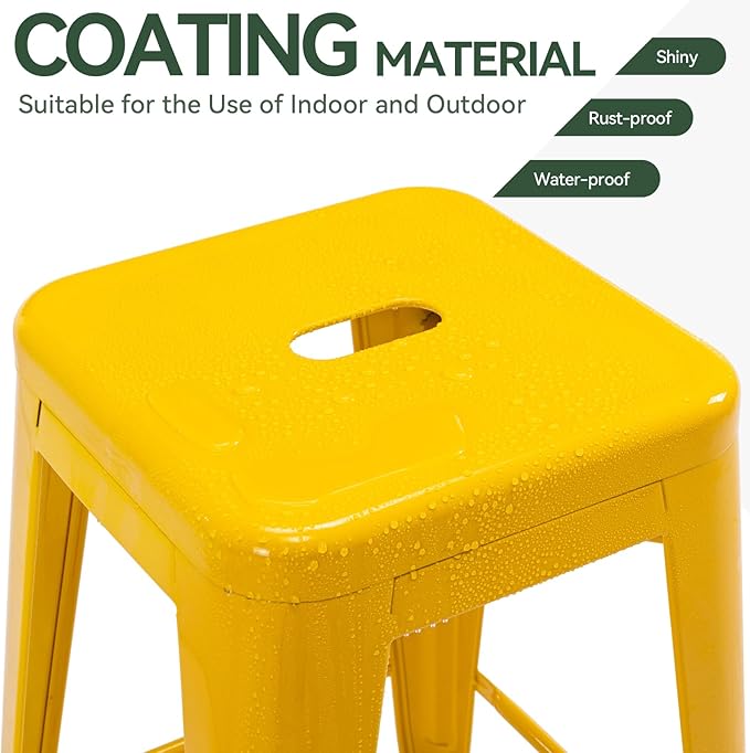 Vogue Furniture Direct 24" High Bar Stools Backless Yellow Metal Barstools Indoor-Outdoor Counter Height Stools with Square Seat, Set of 4 - VF1571019-4