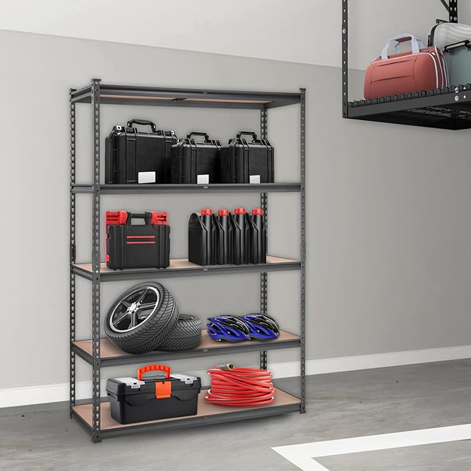 VEVOR Storage Shelving Unit, 5-Tier Adjustable, 2000 lbs Capacity, Heavy Duty Garage Shelves Metal Organizer Utility Rack, Black, 48" L x 18" W x 72" H for Kitchen Pantry Basement Bathroom Laundry