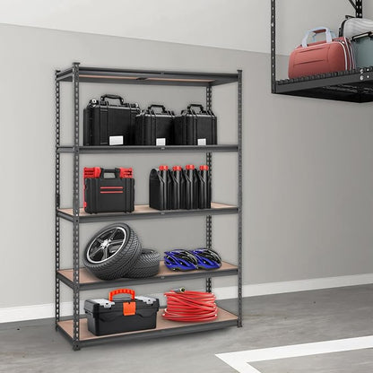 VEVOR Storage Shelving Unit, 5-Tier Adjustable, 2000 lbs Capacity, Heavy Duty Garage Shelves Metal Organizer Utility Rack, Black, 48" L x 18" W x 72" H for Kitchen Pantry Basement Bathroom Laundry