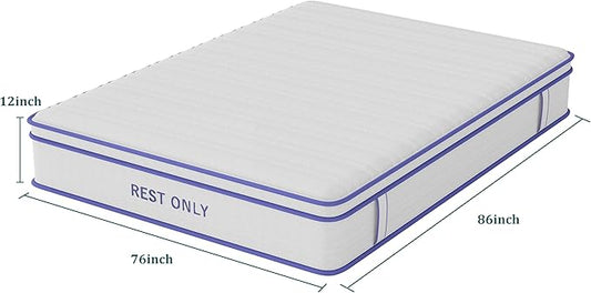 Rest Only King Mattress with Memory Foam for Pressure Relief, 12 Inch Hybrid Mattress with Individual Pocket Spring for Motion Isolation, Enhanced Edge Support, Medium Firm