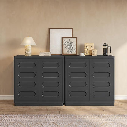 Buffet Cabinet Set of 2 with Storage, Arc Accent Sideboard with 2 Doors and Adjustable Shelves, Large Console Table for Dining Room, Kitchen, Living Room, Black