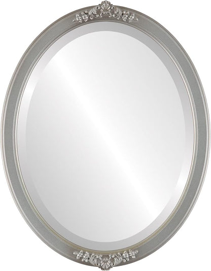 OVALCREST Oval Beveled Wall Mirror for Home Decor - Athena Style - Silver Shade - 26" x 20" Outside Dimensions