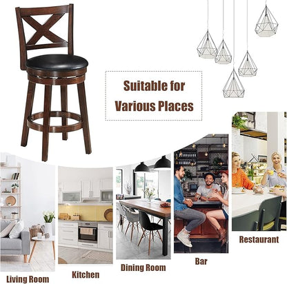 COSTWAY Bar Stools, Counter Height Dining Chair, Fabric Upholstered 360 Degree Swivel, PVC Cushioned Seat, Perfect for Dining and Living Room