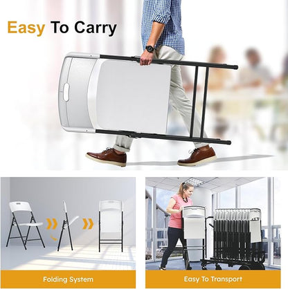24 Pack Folding Chairs, 700lbs Capacity Heavy Duty Folding Chair with Reinfoced Steel Frame for Indoor/Outdoor Use, White Plastic Foldable Chairs for Party, Patio, Meeting, Wedding and School