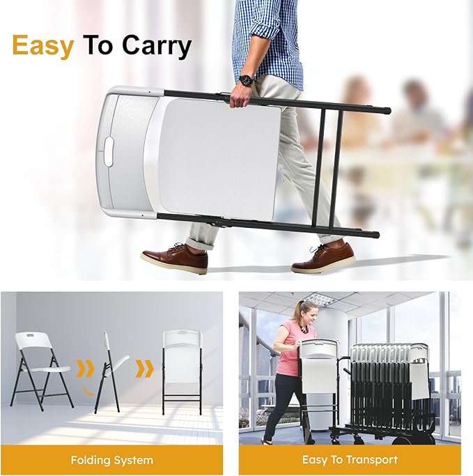 8 Pack Folding Chairs, 700lbs Capacity Heavy Duty Folding Chair with Reinfoced Steel Frame for Indoor/Outdoor Use, White Plastic Foldable Chairs for Party, Patio, Meeting, Wedding and School