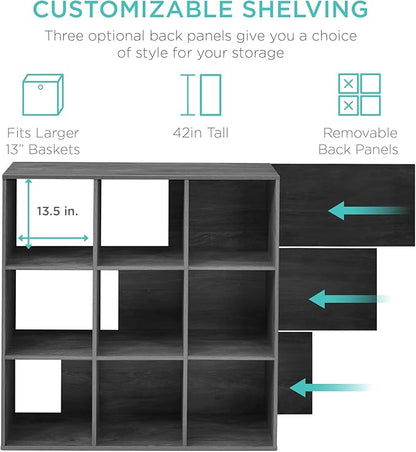Best Choice Products 9-Cube Storage Organizer, 13.5in Shelf Opening, Bookcase, Display Shelf, Customizable w/ 3 Removable Back Panels – Dark Gray