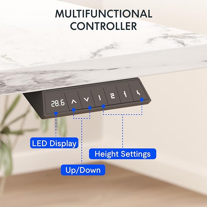 FLEXISPOT EN2 Whole-Piece Standing Desk with Clamp Power Strip, 48 x 30 Electric Stand Up Height Adjustable Desk with Cable Management (White Frame + 48" Marble Gray Top, 2 Packages)