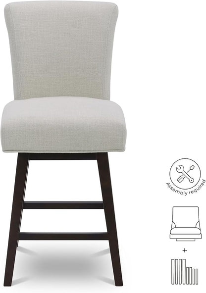 CHITA 26 Inch Counter Height Swivel Bar Stools Set of 2, FSC Certified Modern Upholstered Swivel Barstool Chairs with Back, Fabric in Linen