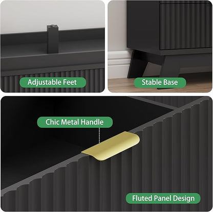 Fluted Dresser for Bedroom with 6 Drawers, 48" Wide Wooden Chest of Drawers with Metal Handle, Modern Dresser TV Stand, Wood Closet Clothes Storage Organizer for Living Room, Hallway, Black