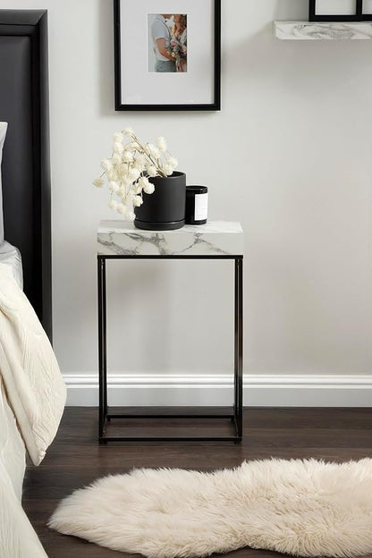 Kate and Laurel Karlsen Modern Faux Marble and Metal Narrow Side Table, 16 x 8 x 24, White and Gray Gunmetal, Minimal Slim End Table for Use as Bedroom Nightstand or Entryway Accent