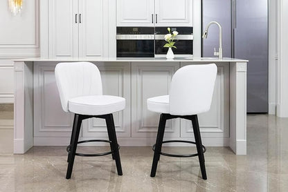 MINCETA Bar Stools Set of 4, PU Leather Barstools, 26 Inch Upholstered Counter Stools with Backrest and Footrest, Swivel Counter Height Barstools for Kitchen Island Home Bar White