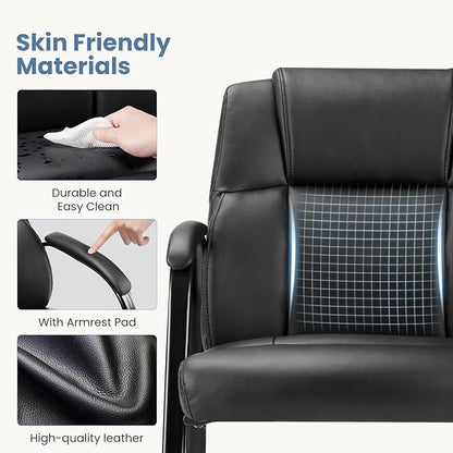 NEWBULIG Waiting Room Guest Chair, Stationary Office Reception Chairs No Wheels, Comfy Padded Arms and Seld Base, for Conference Room Lobby Home Computer Desk Bedroom Elderly, Black