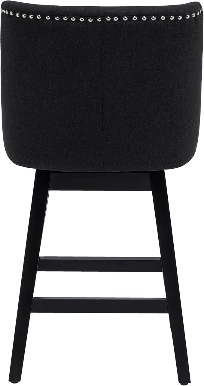 Bar Stool, 26 Inch Upholstered Barstools with 13.8" High Back and Footrest, Swivel Counter Height Barstools for Kitchen Island Home Bar Performance Fabric Black