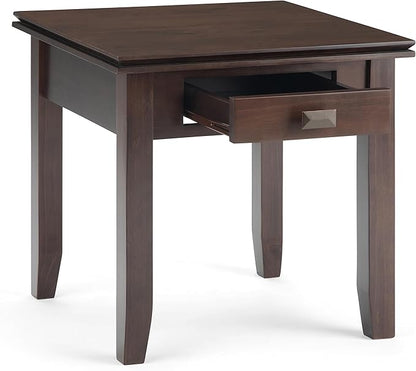 SIMPLIHOME Artisan SOLID WOOD 21 inch Wide Square Transitional End Side Table in Tobacco Brown for the Living Room and Bedroom
