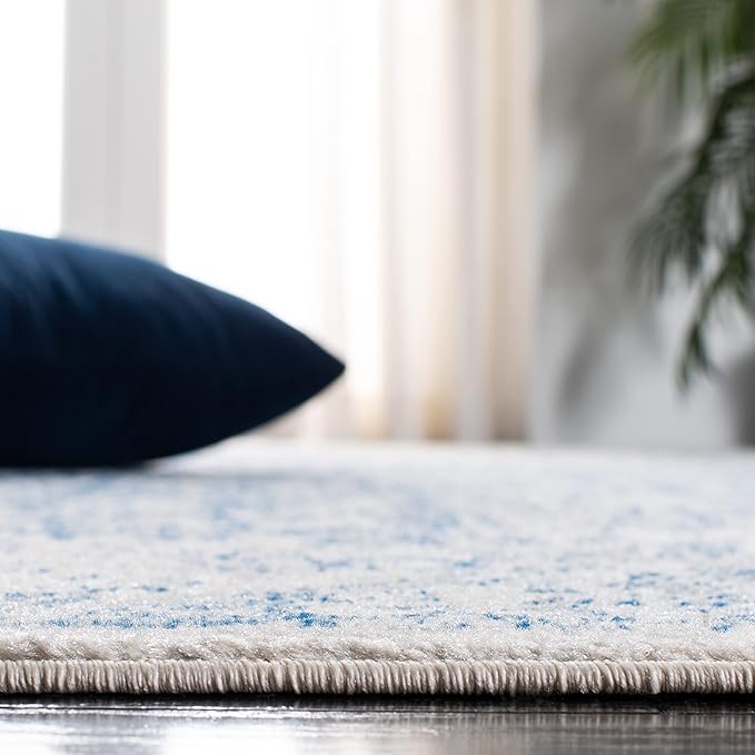SAFAVIEH Evoke Collection 3' x 5' Ivory / Navy EVK256N Oriental Distressed Non-Shedding Living Room Bedroom Accent Rug
