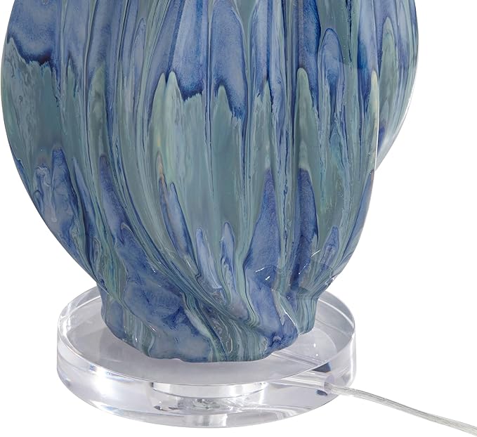 Possini Euro Design Teresa Modern Style 3-Way Table Lamp with Table Top Dimmer 31" Tall Teal Blue Ceramic Beige Fabric Drum Shade for Living Room Bedroom House Bedside Home Entryway (Color