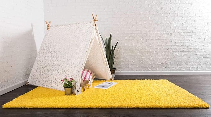 Unique Loom Solid Shag Collection Area Rug (9' x 12' 2" Rectangle Tuscan Sun Yellow)