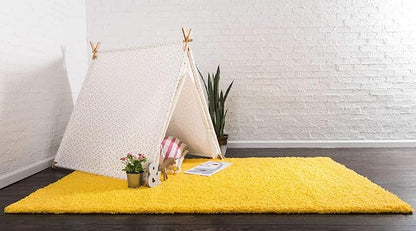 Unique Loom Solid Shag Collection Area Rug (9' x 12' 2" Rectangle Tuscan Sun Yellow)