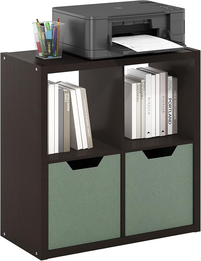 Furinno CUBICLE Book Shelf, 4-Cube Bookself, Thick Frame Bookcase with Reversible Open Back, 14.6 x 30 x 30, for Living Room, Bedroom, Home Office, Black Dark Oak