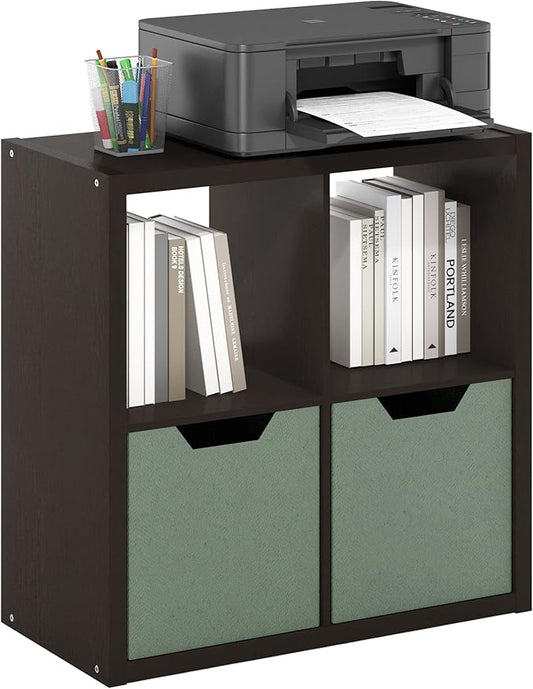 Furinno CUBICLE Book Shelf, 4-Cube Bookself, Thick Frame Bookcase with Reversible Open Back, 14.6 x 30 x 30, for Living Room, Bedroom, Home Office, Black Dark Oak