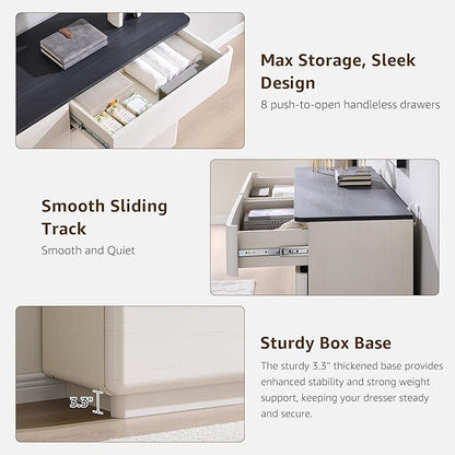 ACCOHOHO Modern Bedroom Set, 3 Pieces Bedroom Furniture Set, Wood 8 Drawer Dresser and Nightstands Set of 2, Chest of Drawers Wide Storage Organizer Cabinet for Bedroom, White