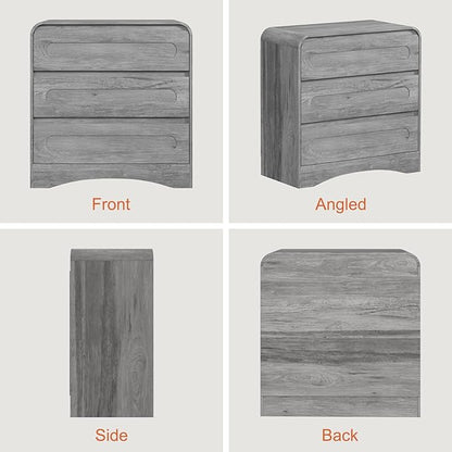 3 Drawer Dressers for Bedroom, 32" Wide Wood Storage Dresser & Chest of Drawers Organizer, Large Modern Dressers with 3 Drawer Storage Organizer for Bedroom Living Room Hallway Closet, Grey
