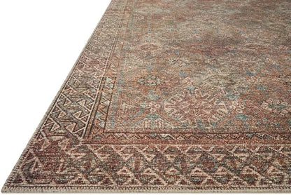 Loloi Amber Lewis Billie Collection, Aqua & Rust 2'-0" x 5'-0" Area Rug – Antique & Distressed Accent Rugs for Living Room, Bedroom, Entryway & Hallway, No Shed High Traffic Area Home Decor Rug