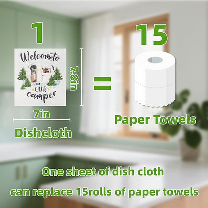 6 Pack Swedish Dishcloths – Super Absorbent, Reusable & Eco-Friendly Kitchen Towels (Fruit/Lavender/Camping/Solid Colors) (Fruit Party)