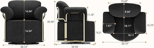 KEIKI Modern Comfy Swivel Accent Reading Chair, 360°Round Upholstered Barrel Armchair Single Club Lounge Sofa Chairs for Living Room,Bedroom, Office,Black