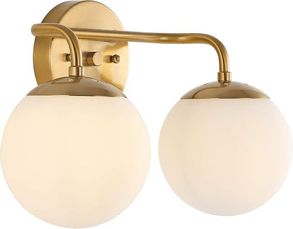 JONATHAN Y JYL3535A Louis Parisian Globe 15" 2-Light Metal/Frosted Glass Modern Contemporary LED Vanity Midcentury Glam 2700K LED 4W Bulbs Entryway Lobby Kitchen Bathroom Bedroom Hallway, Brass Gold