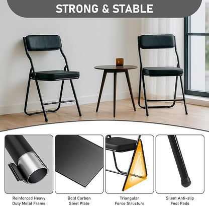 4 Pack Padded Folding Chairs with Cushion, Foldable Dining Chair Set Portable Indoor Outdoor Stackable Folding Chairs with Steel Frame for Home Office Events Wedding Party Black